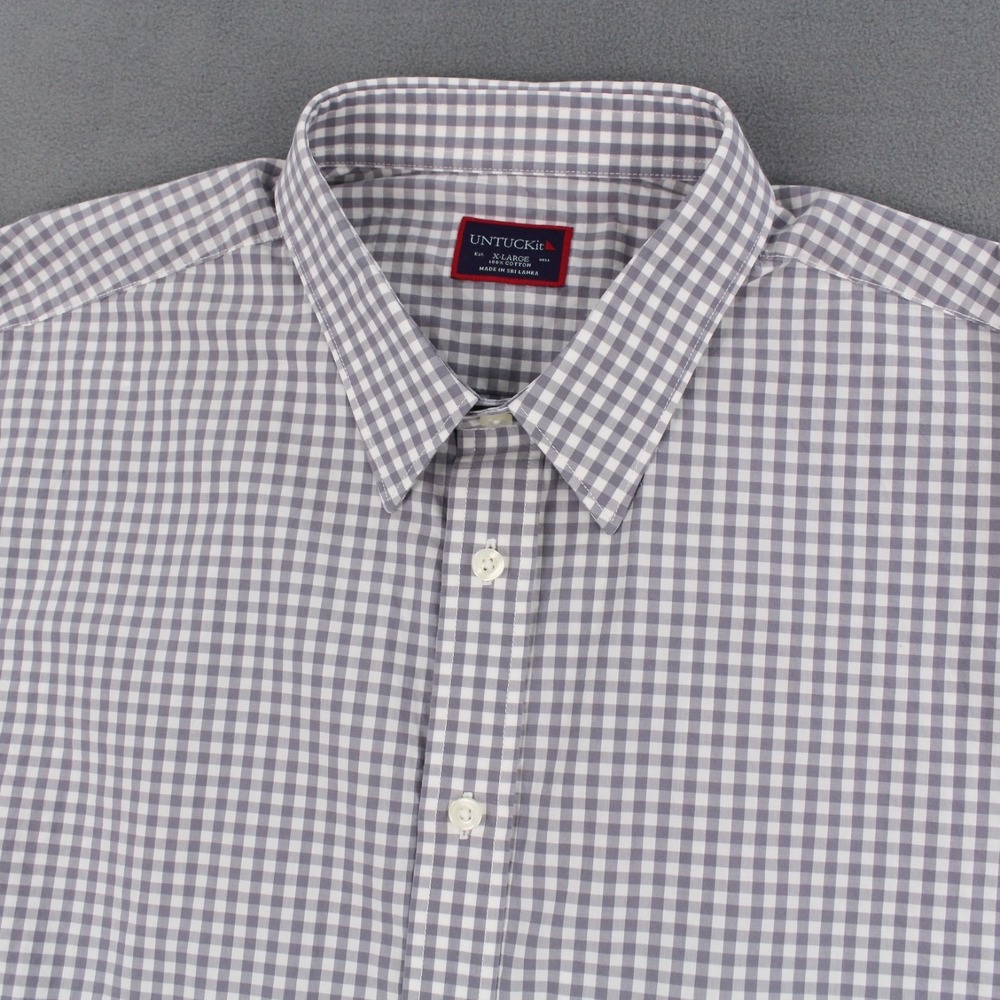 Untuckit Shirt Mens Size XL Gray Gingham Long Sleeve Button Up Cotton